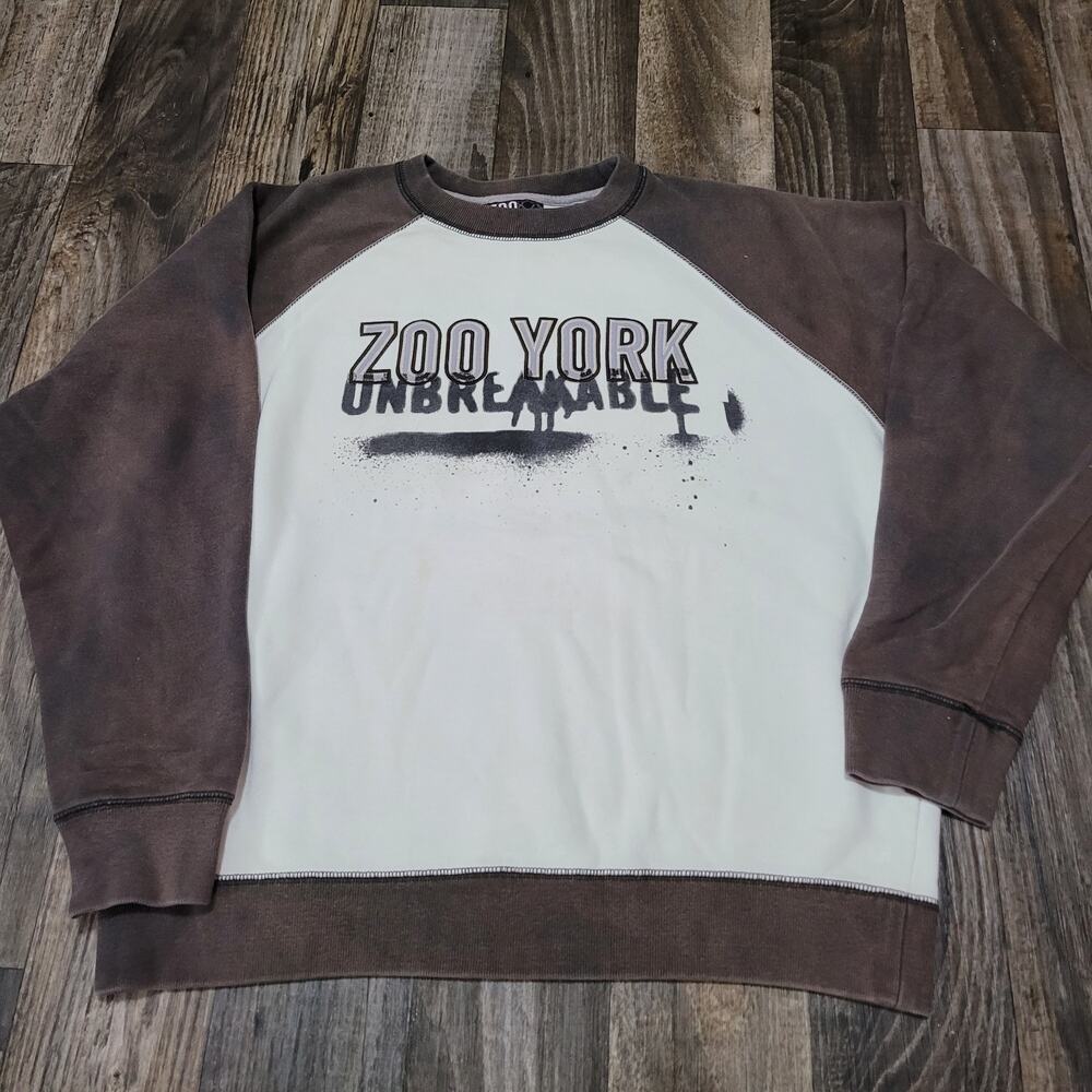 Zoo York Sweatshirt Mens Large Brown/White Y2K (Stains)‎